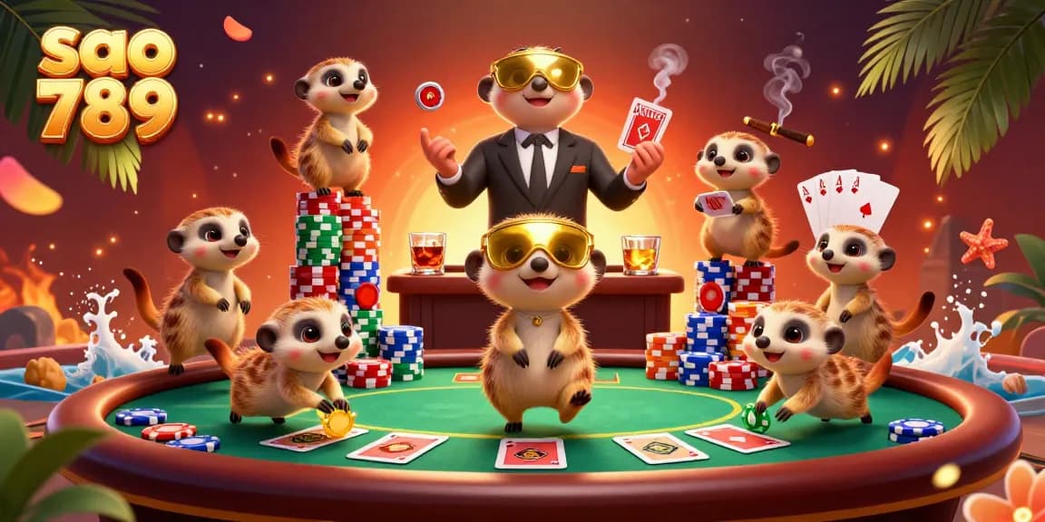 Experience thrilling action with sao 789 as meerkats run a vibrant casino operation, showcasing dynamic gambling elements.