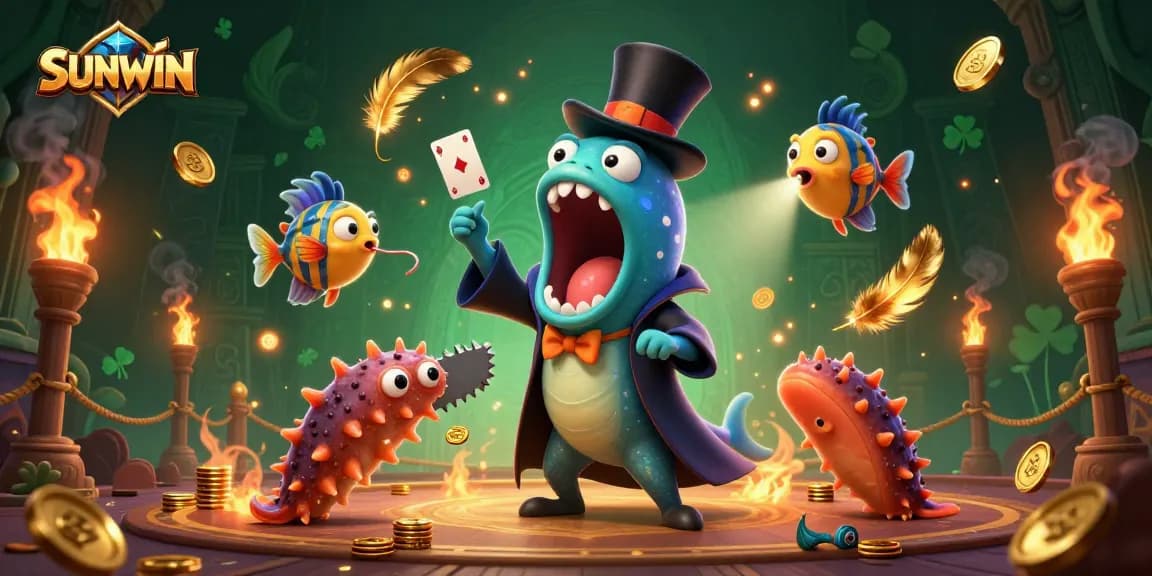 SUNWIN engages players in a vibrant 3D casino scene with unique magical sea creatures showcasing their skills.