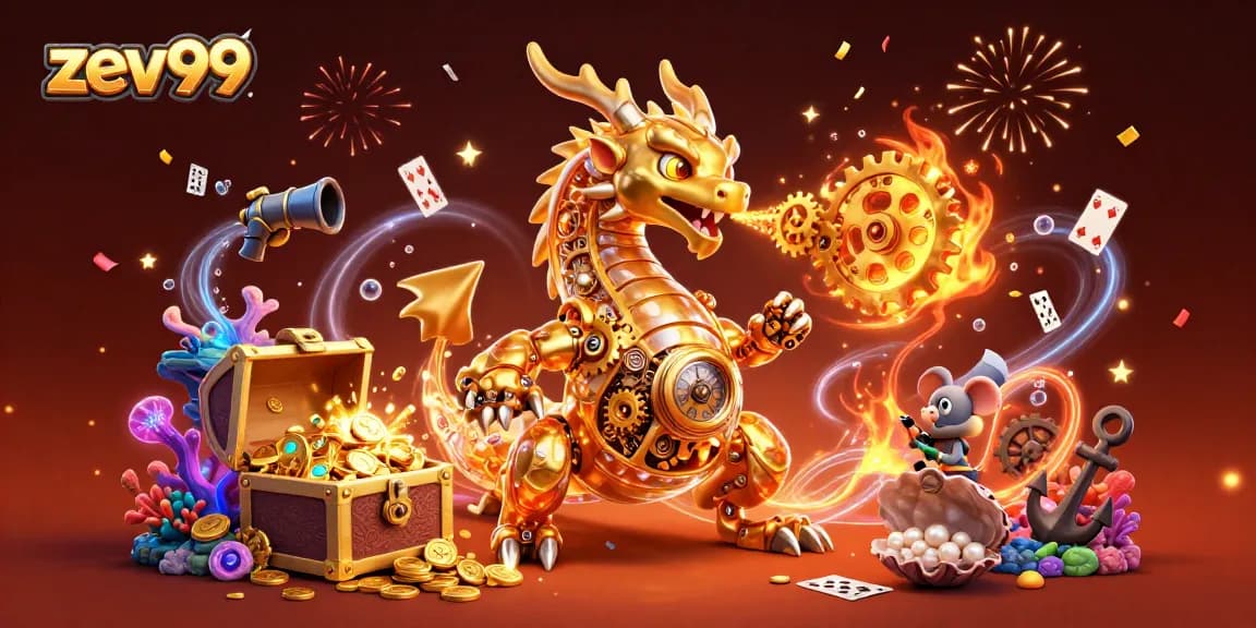 Engage in exciting gameplay at zev99 with a stunning dragon and underwater treasures in a vibrant 3D scene.