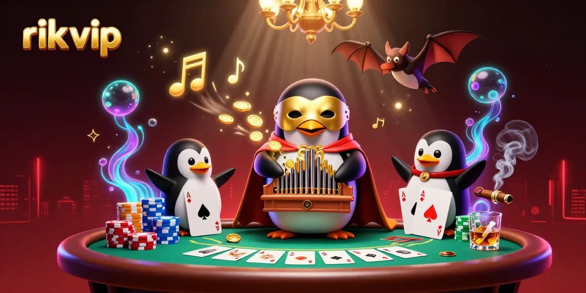 Experience entertaining wins at rik vip with a lively penguin organist and vibrant casino elements.