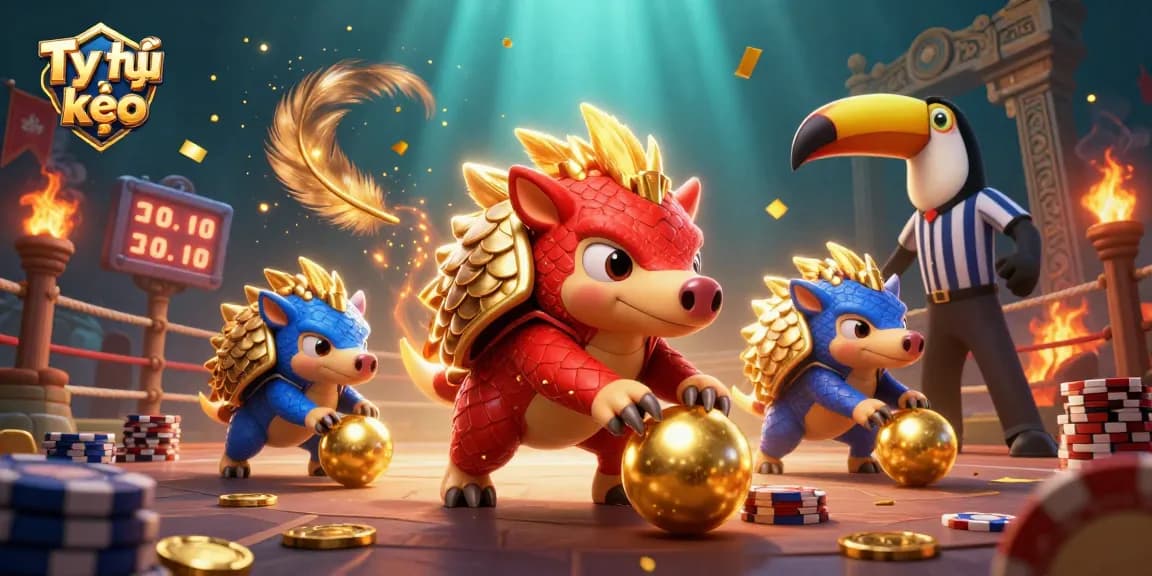 Tỷ lệ kèo illustrates a dynamic scene of rival pangolins in an energetic casino showdown, showcasing vibrant gaming elements.