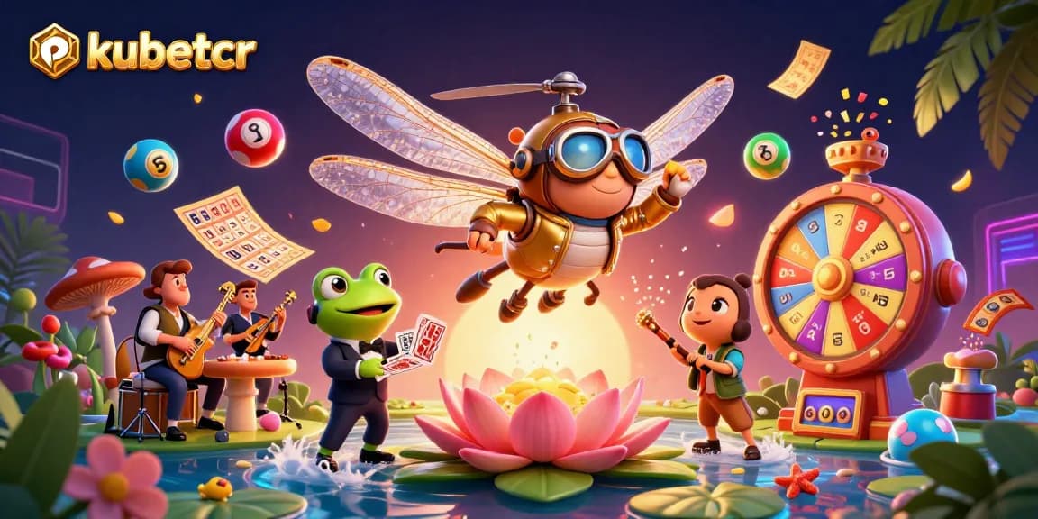 Kubetcr offers exciting card games with a frog croupier at a lily pad casino, showcasing dynamic gambling fun.
