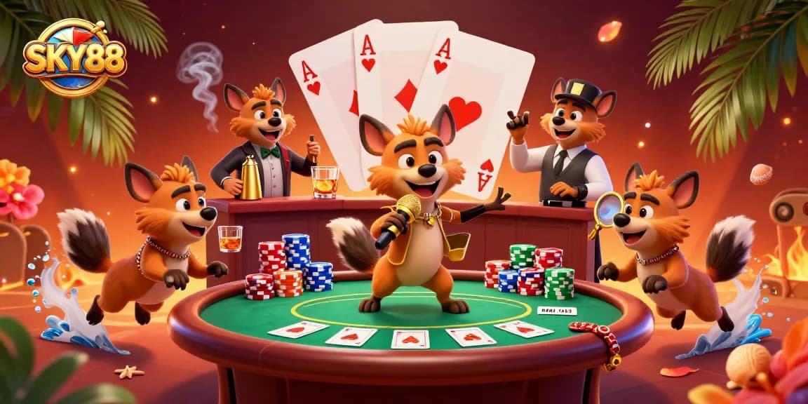 Experience exhilarating fun at SKY88 with hyenas running a comedy casino offering exciting poker games and vibrant atmosphere.