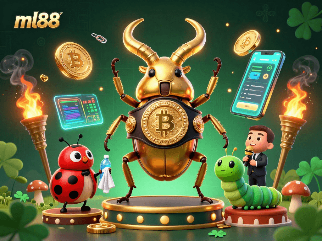 Win big with ml88's thrilling gaming, featuring a golden stag beetle champion in epic casino showdown.