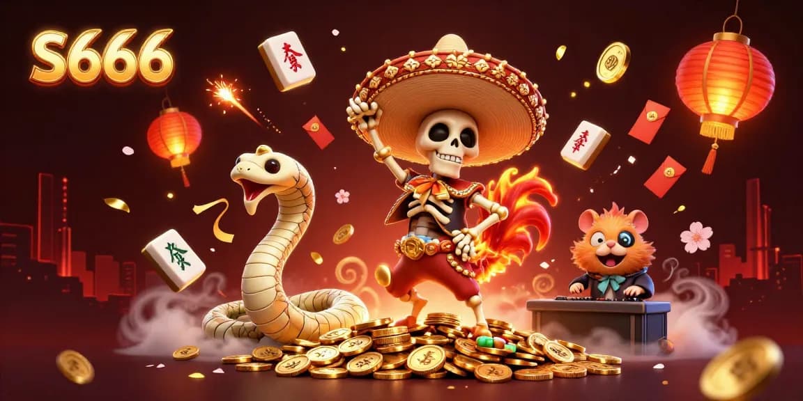 S666 ignites excitement with a victorious skeleton mariachi over golden coins in a dynamic 3D casino scene.