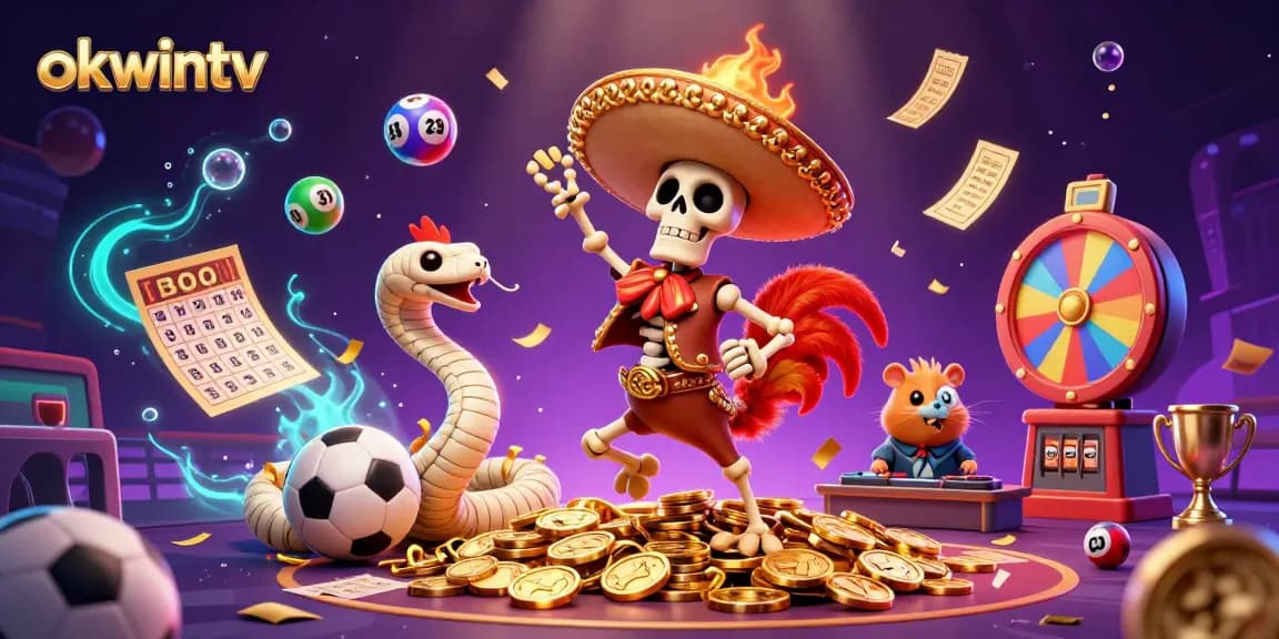 Experience thrilling sports betting with okwintv featuring animated characters in a vibrant, festive scene.