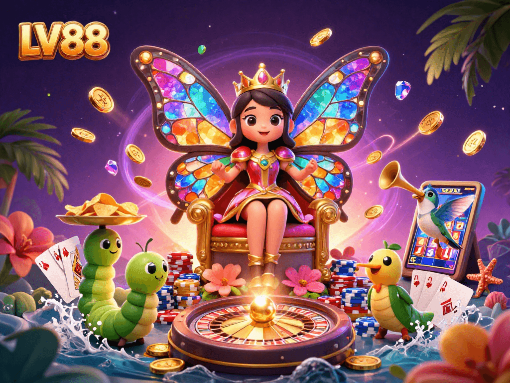 Experience the vibrant world of LV88, where vibrant characters bring the excitement of online gambling to life.