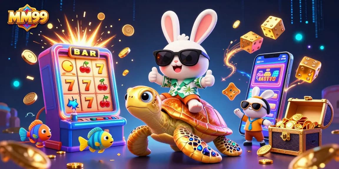 Win big with MM99's vibrant 3D casino world featuring lucky icons and exciting games.
