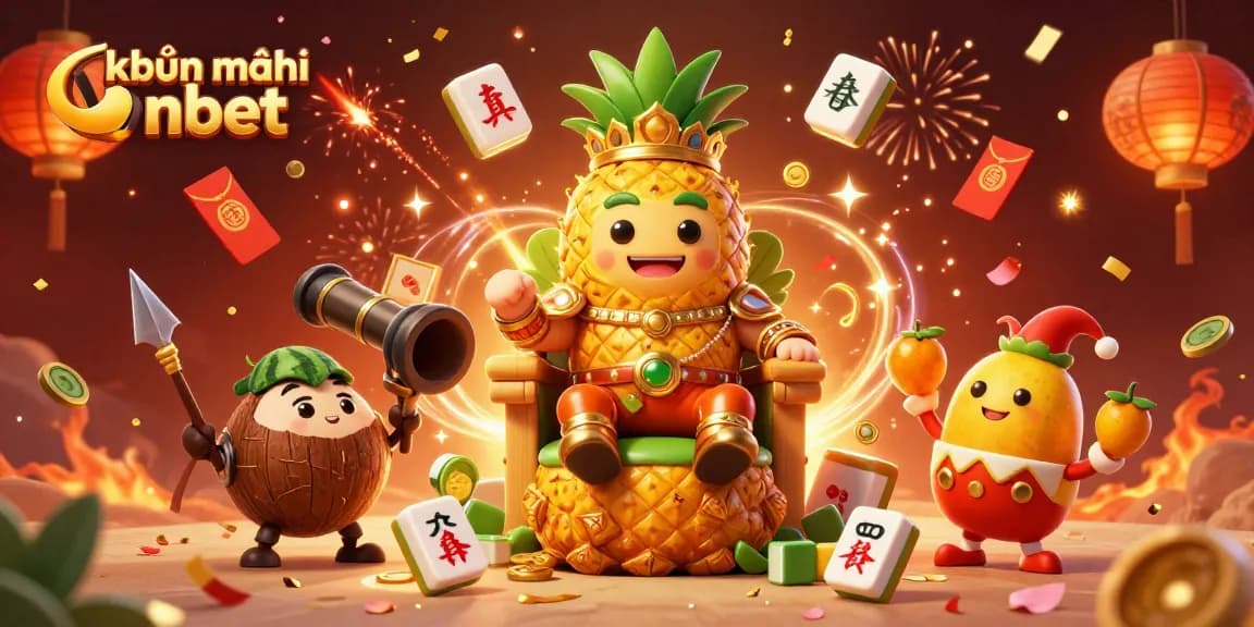 Explore the vibrant khuyến mãi nbet scene with a colorful pineapple king and festive casino elements.