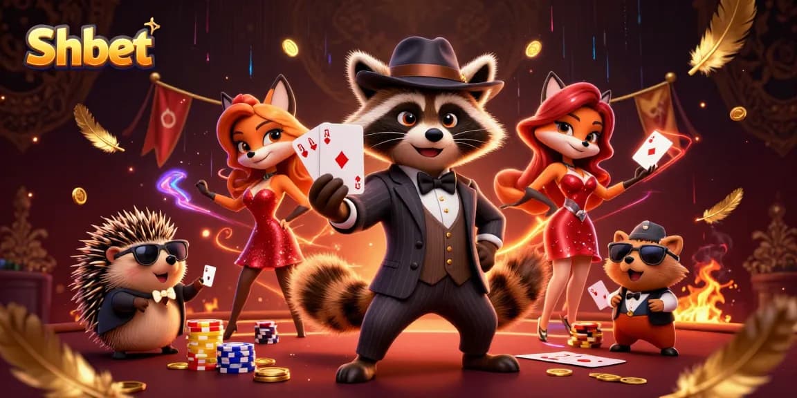Experience the thrill of poker with Shbet, featuring suave characters and vibrant casino elements.