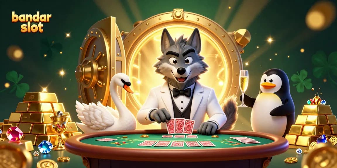 Experience thrilling bandar slot action with vivid casino elements in this vibrant digital illustration.