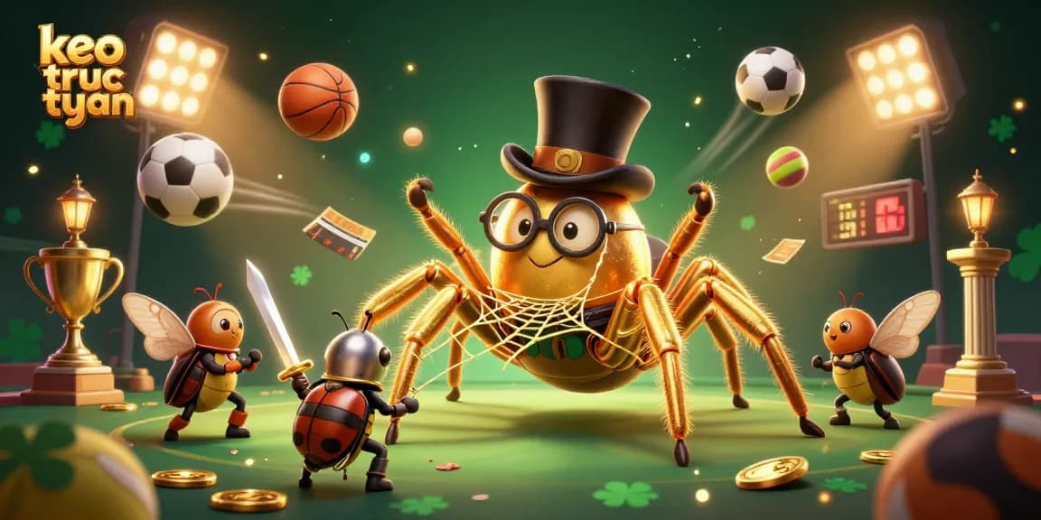 View the dynamic action of keo truc tuyen featuring a golden tarantula weaving a web amid sports betting excitement.