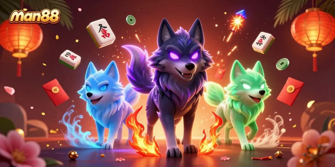 Experience the excitement of man88 casino as ghostly wolves and vibrant symbols fill the scene.