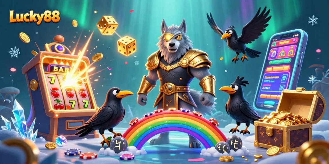 Experience thrilling winning moments at Lucky88 with vibrant casino elements and dynamic 3D illustration.
