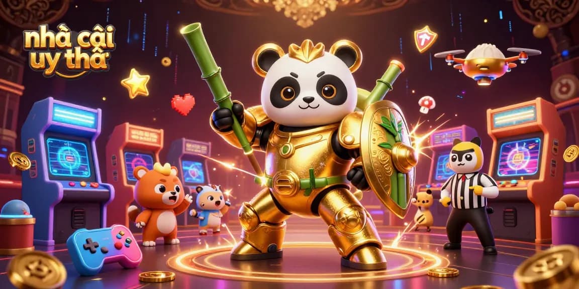 Join the excitement of nhà cái uy tín with vibrant 3D gambling-themed characters and elements in action-packed illustration.