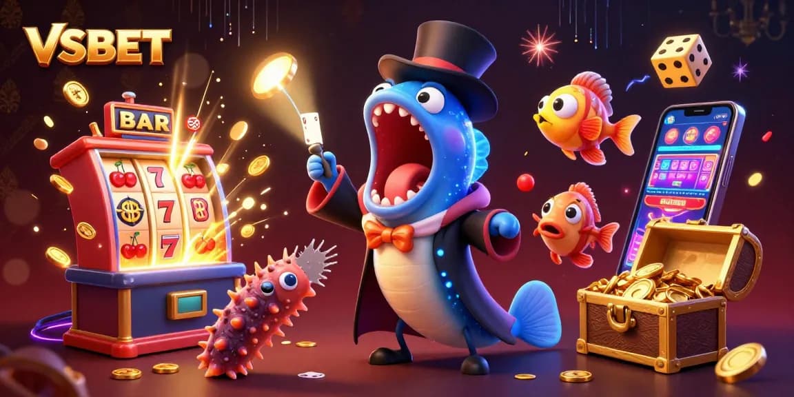 VSBET highlights a vibrant casino scene with animated characters and dynamic gambling elements.