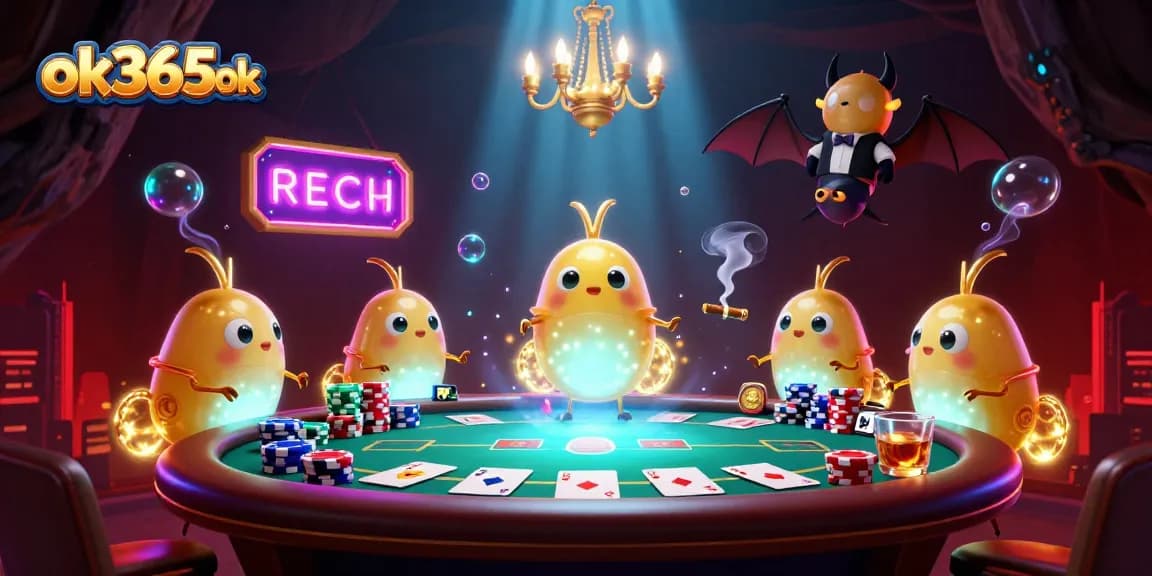 ok365ok invites gamblers to immerse in a vibrant 3D casino scene filled with poker action.
