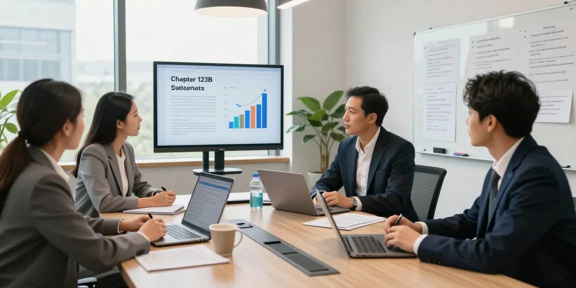 Team discussing Chapter 123B statutes in a modern office setting.