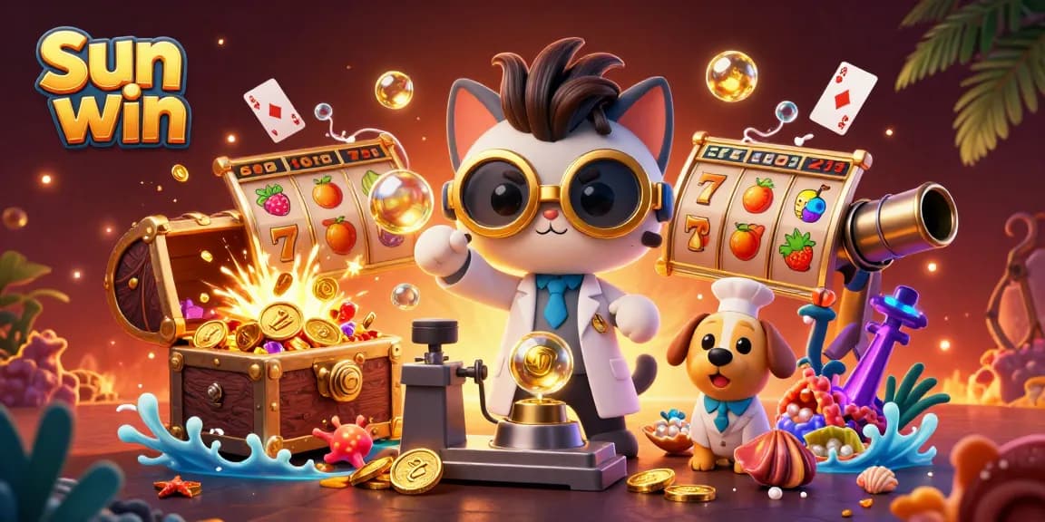 Spin and win big with Sun win in this engaging 3D casino illustration showcasing vibrant slot elements.