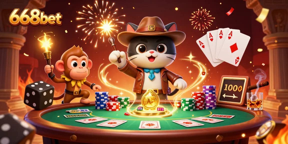 Engage in thrilling gameplay with 668bet's cartoon illustration showcasing a treasure-seeking adventure.