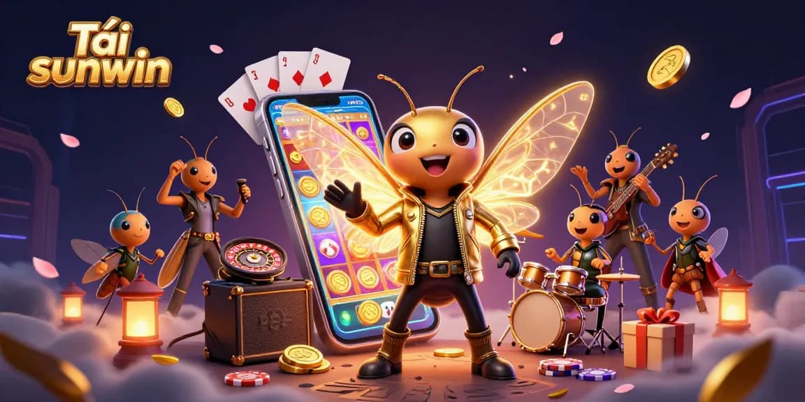 Engage in casino fun with Tải sunwin, featuring a vibrant 3D rock star scene with games and joyous characters.