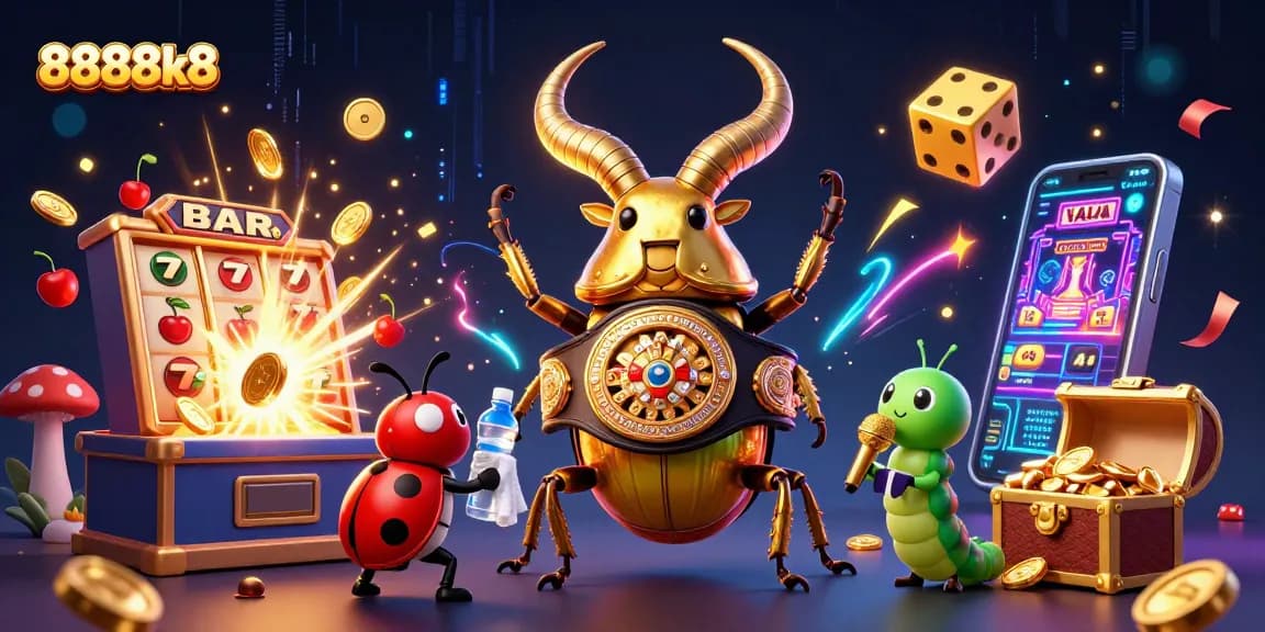 Experience the thrill of 8888k8 with a dynamic casino battle featuring unique characters and vibrant gaming elements.