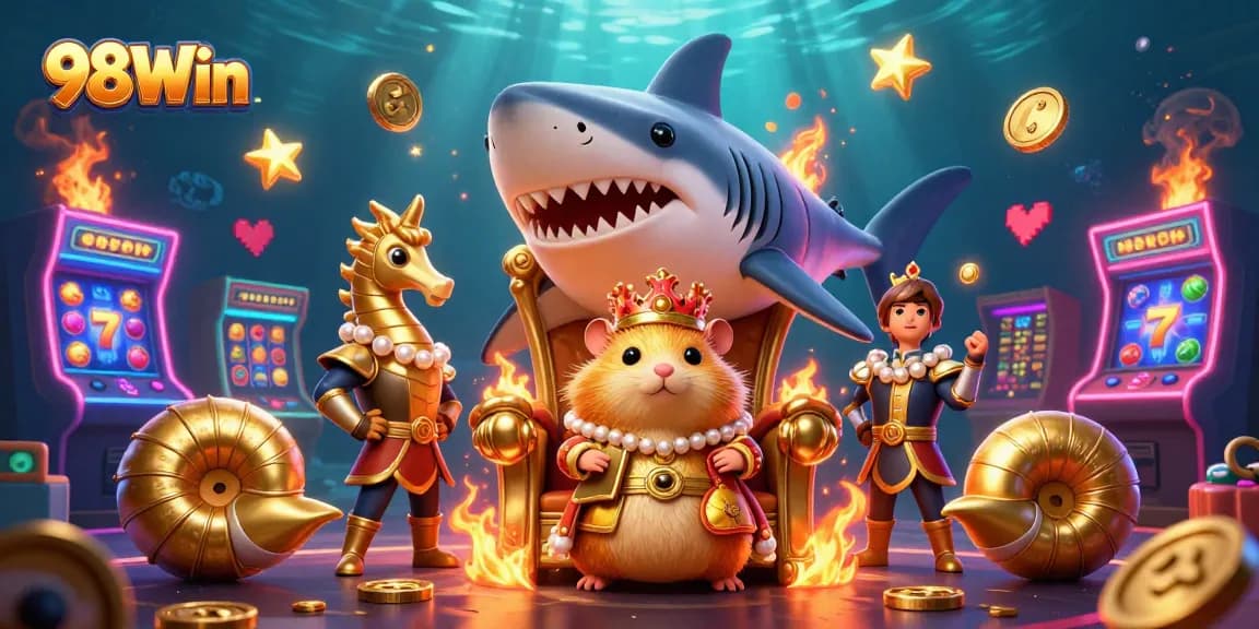 Engage in slot games at 98Win with an enchanting underwater scene featuring unique characters and vibrant elements.