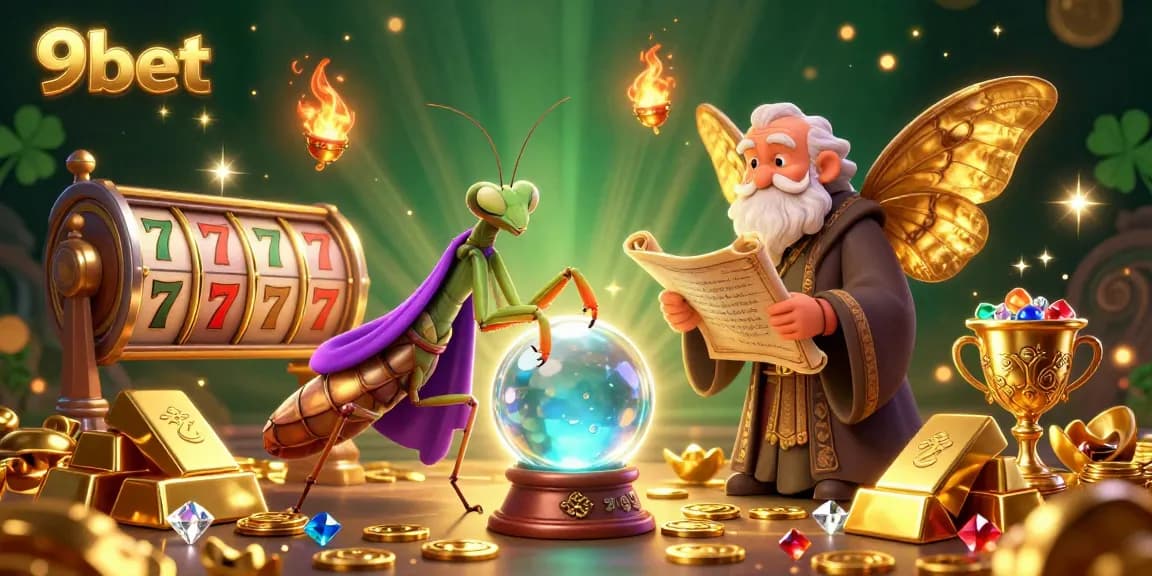 Experience big wins with 9bet's vibrant casino scene featuring a mystical fortune teller.