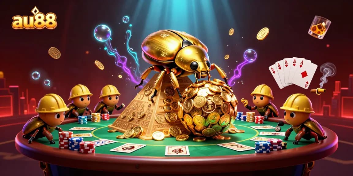 Experience thrilling gameplay at au88 with a dynamic scene of casino elements and gold coins.