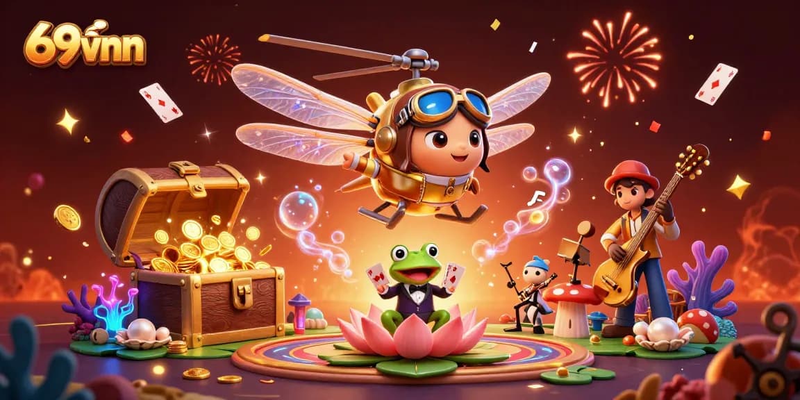Experience thrilling gameplay at 69vnn with a lively casino scene featuring characters and exciting game elements.