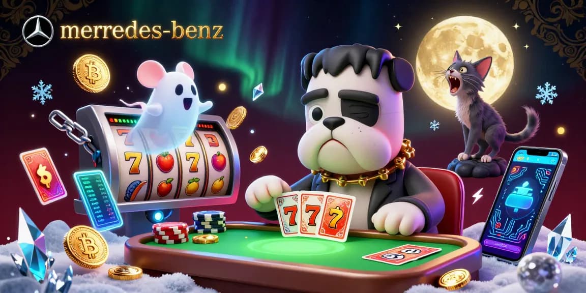 Interactive casino scene featuring a mercedes-benz-themed card game with unique characters.