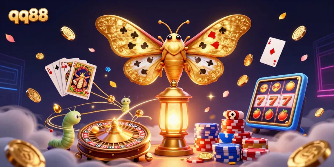 Experience thrilling gameplay at qq88 with luxurious casino visuals showcasing exciting slots and golden treasures.