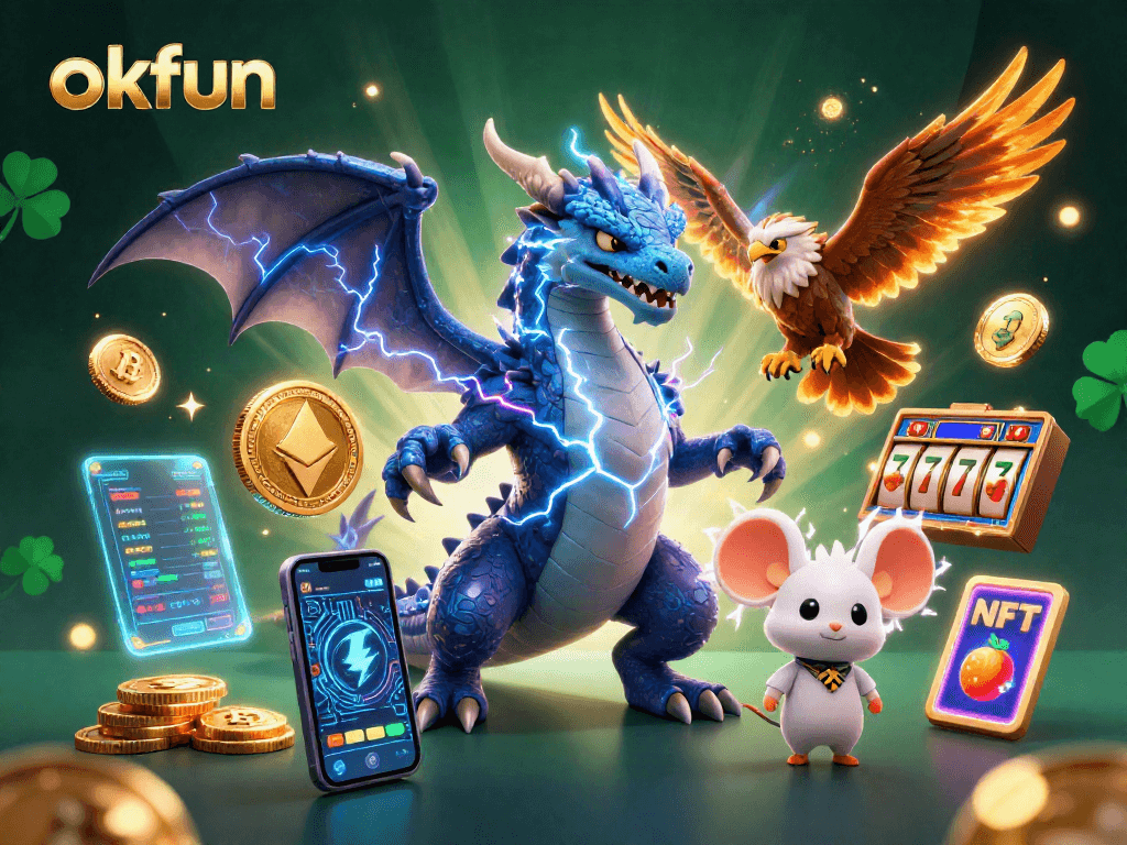 Engage with the excitement of okfun casino gaming, featuring dynamic characters and colorful gambling elements.