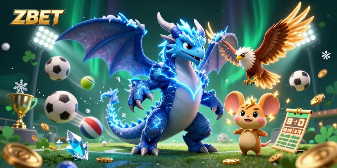 ZBET showcases an epic 3D fantasy scene with dynamic sports elements and characters.
