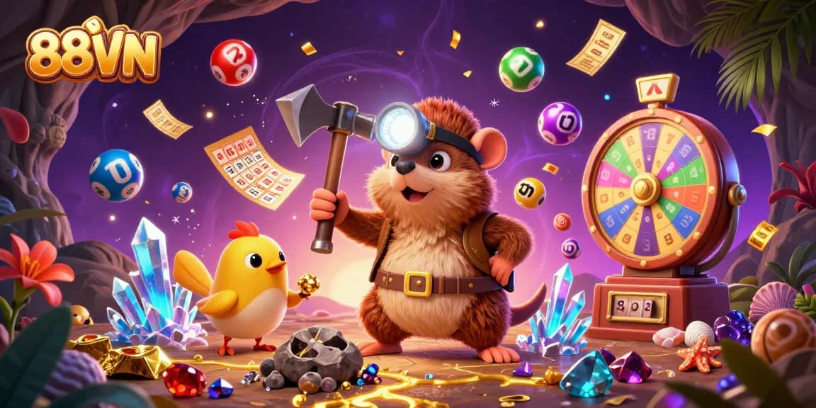 Join 88VN's thrilling adventure with a treasure hunter mole amidst dynamic lottery elements.