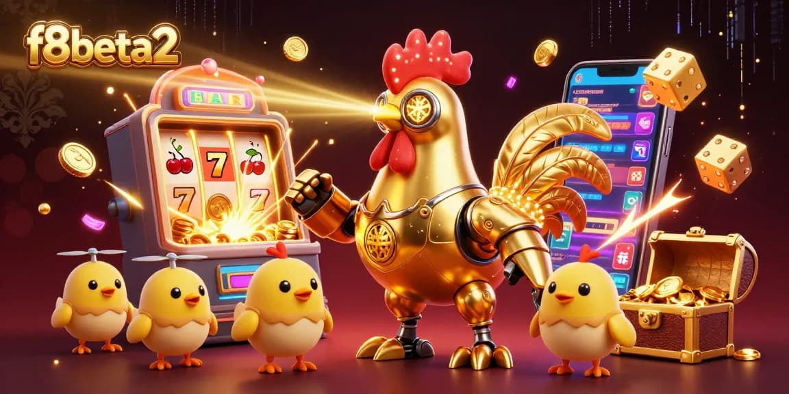 Engage with f8beta2's exciting slot experience through a vibrant jackpot explosion of gold and neon.