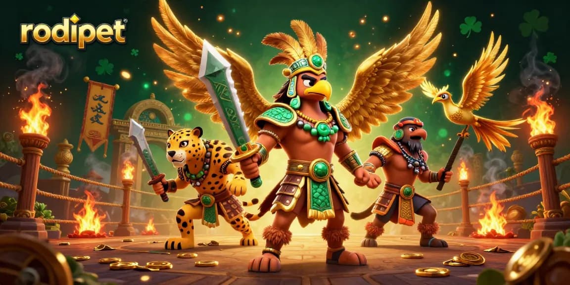 Bet on exciting rodipet adventures in this vibrant 3D casino scene featuring heroic warriors.