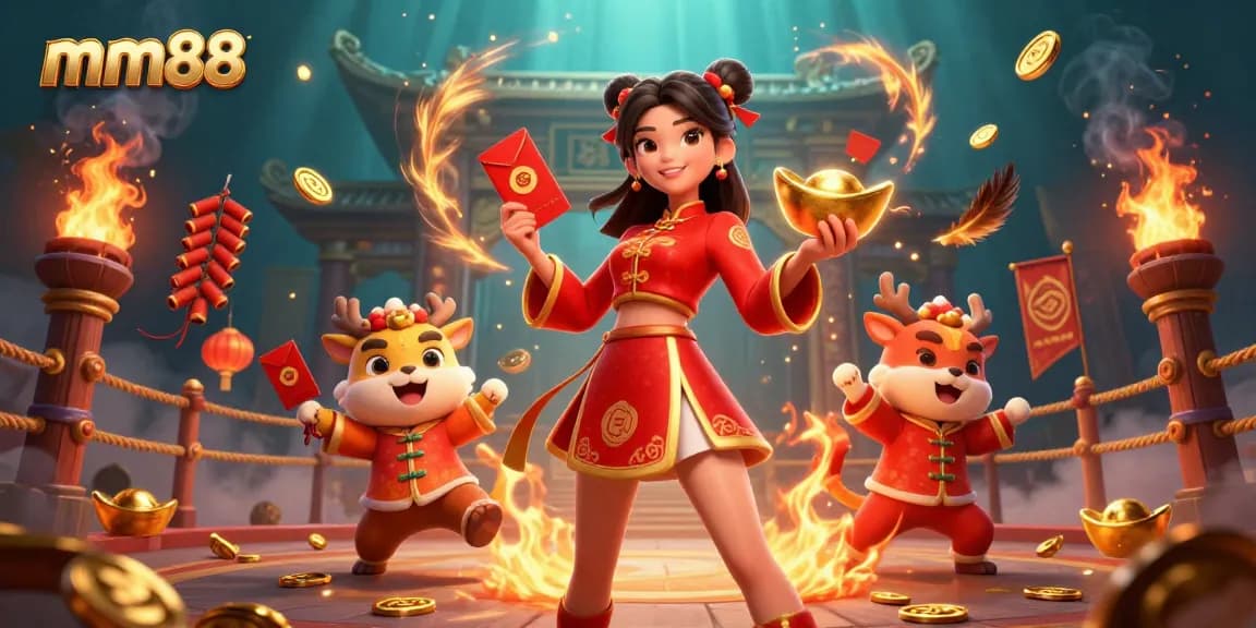 Engage in thrilling gaming activities at mm88, featuring vibrant characters and festive elements.