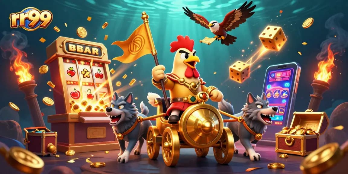 Engage in thrilling gameplay at rr99 with a dynamic 3D casino illustration showcasing excitement and energy.