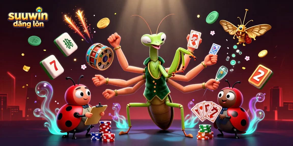 Experience the thrill with suuwin đăng nhập featuring vibrant casino characters and elements, showcasing festive gameplay dynamics.