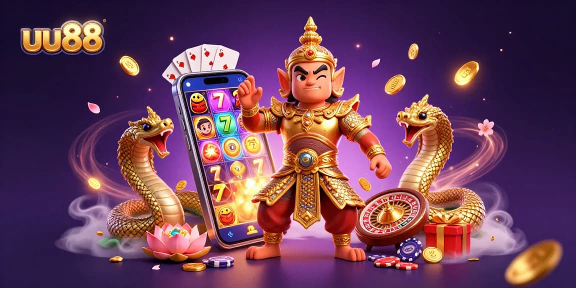 uu88 enhances your gaming experience with vibrant illustrations of slot games and lucky guardians.