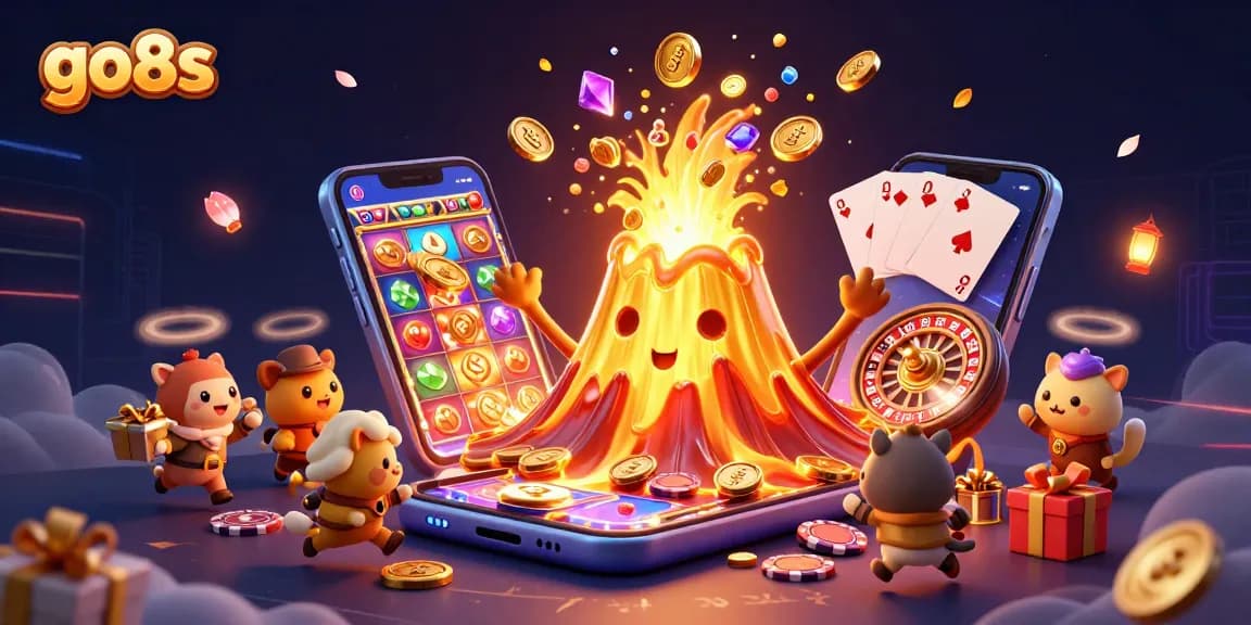 Play exciting games at go8s with treasures erupting from a golden volcano.