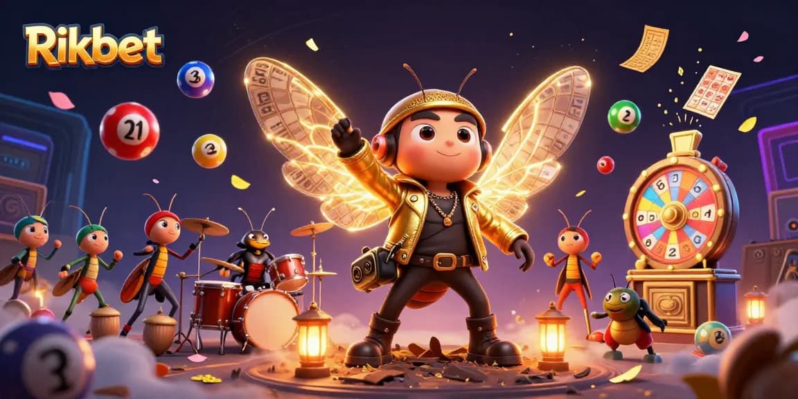 Engage with Rikbet's dynamic gaming scene featuring rock star characters and vibrant gambling elements.