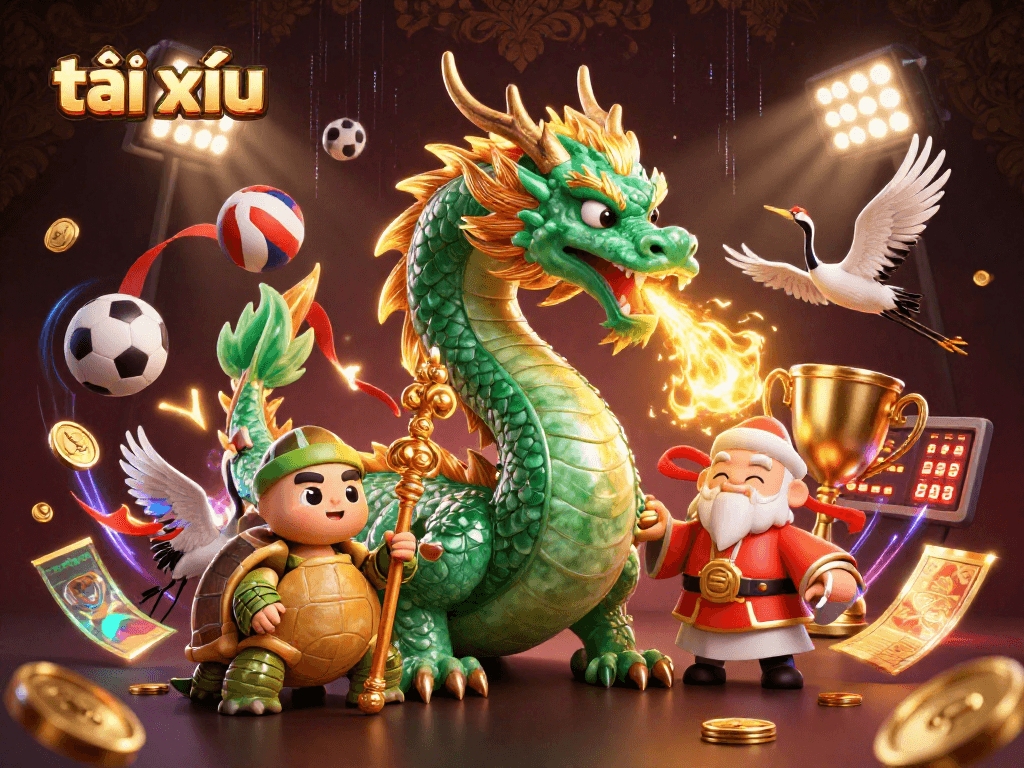 Experience thrilling tài xỉu gaming with a dynamic scene of fortune symbols and energy.