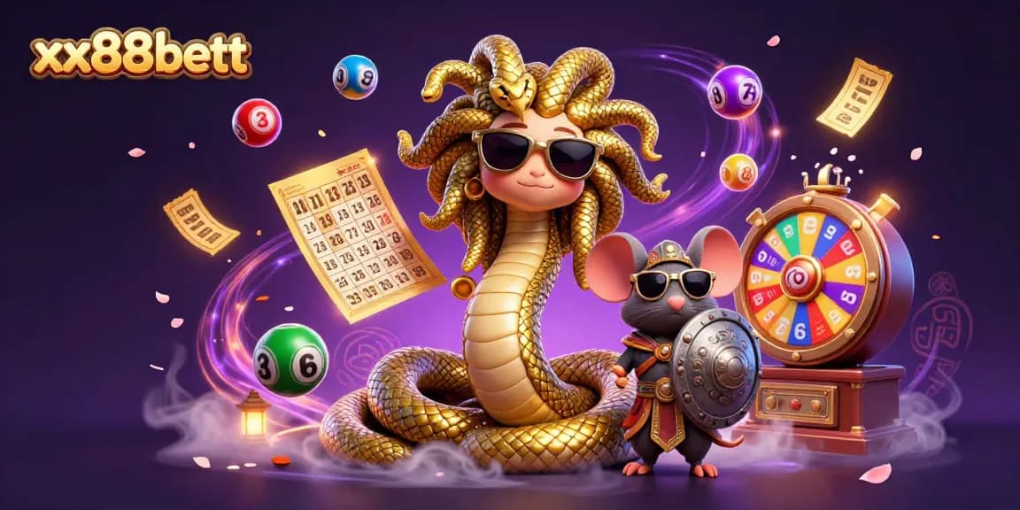 This colorful scene depicts xx88bett celebrating with lottery elements and a friendly Greek mythology character.