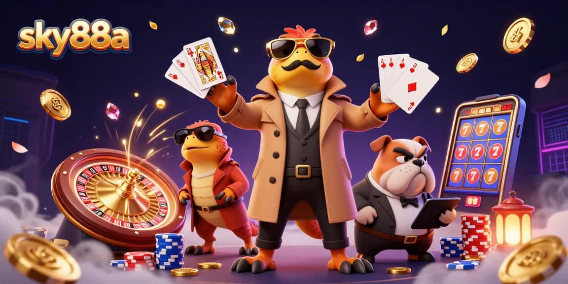 Experience the thrill of sky88a where cartoon raptors attempt VIP entry in a dynamic casino scene.