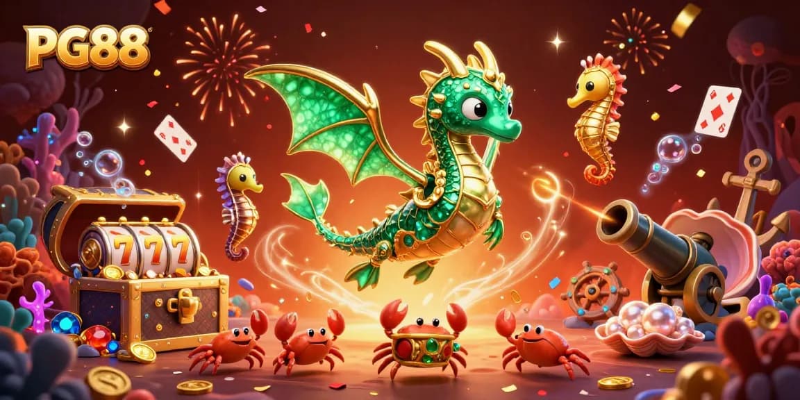 Experience thrilling slots at PG88 with a vibrant underwater casino adventure featuring a sea dragon and treasure hunt!