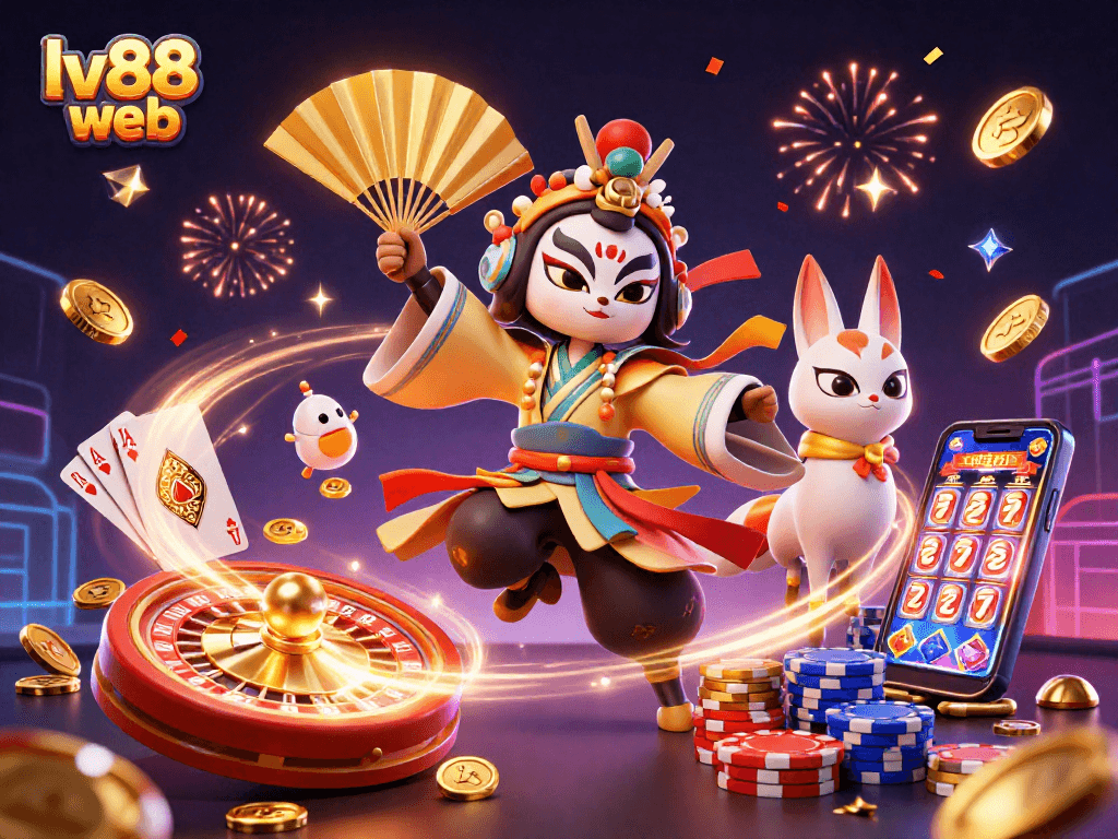 Experience exciting wins at lv88 web with thrilling 3D casino games amidst vibrant celebration effects.