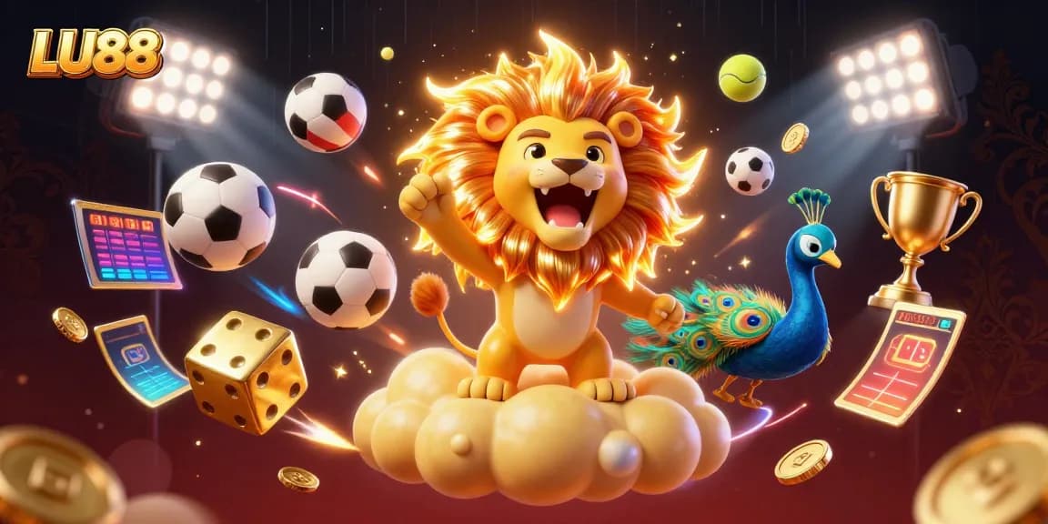 Experience LU88's thrilling gaming atmosphere with vibrant casino elements and energetic visuals.