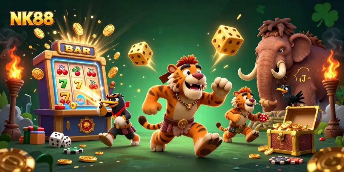 Experience the thrill of NK88 as the caveman duo wins big at the prehistoric casino.